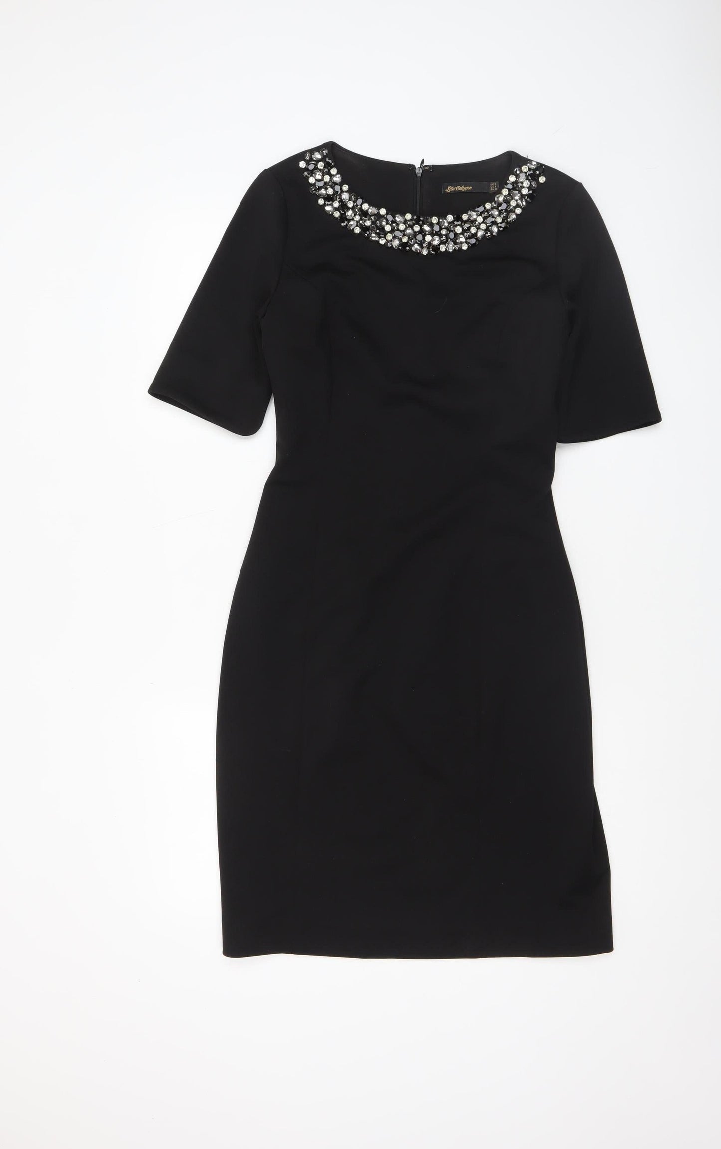 Lila Calypso Women Black UK 8 Embellished Knee Length Sheath Dress