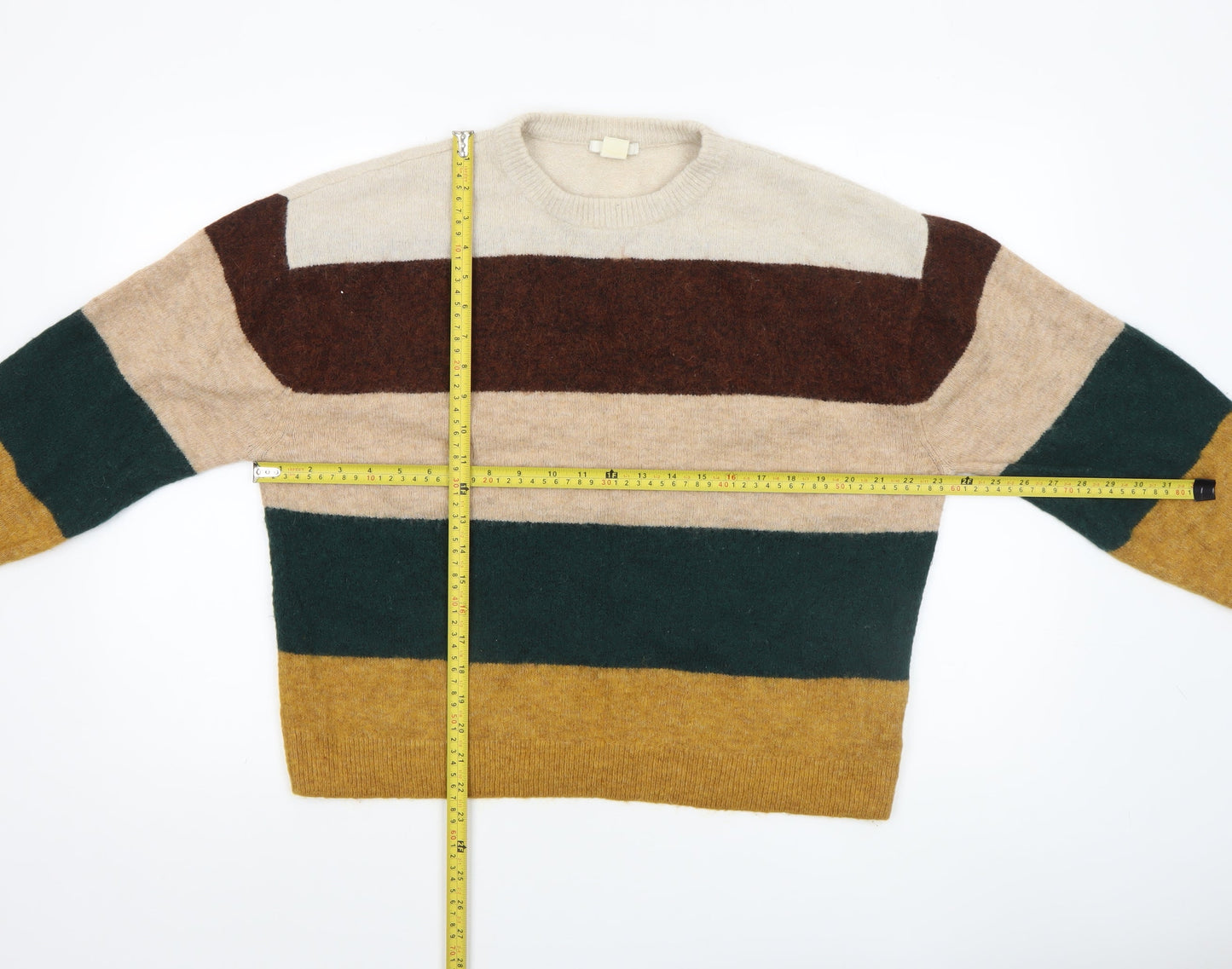 H&M Women's Multicoloured Striped Wool Blend Crew Neck Jumper Size S