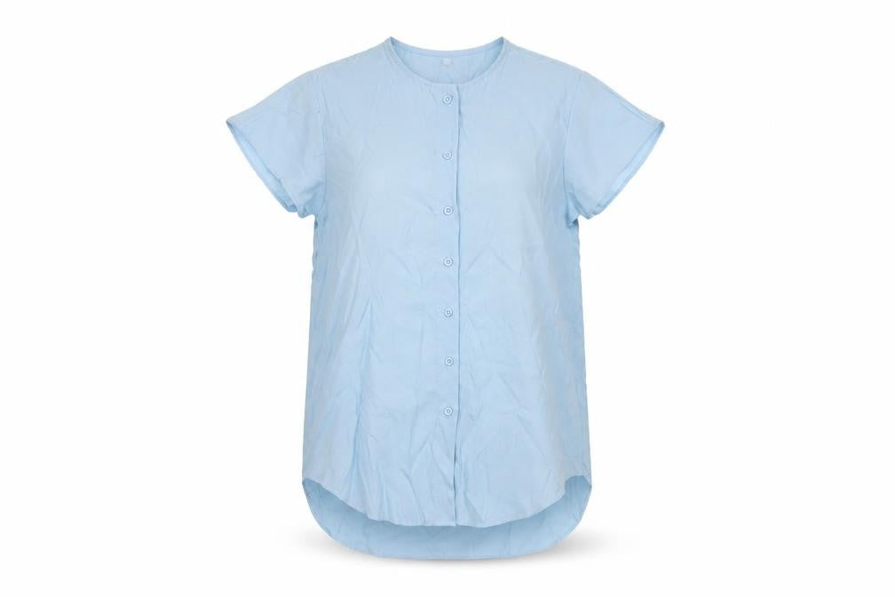 Front view of French Connection Women's Blue Button-Up Short Sleeve Blouse XS