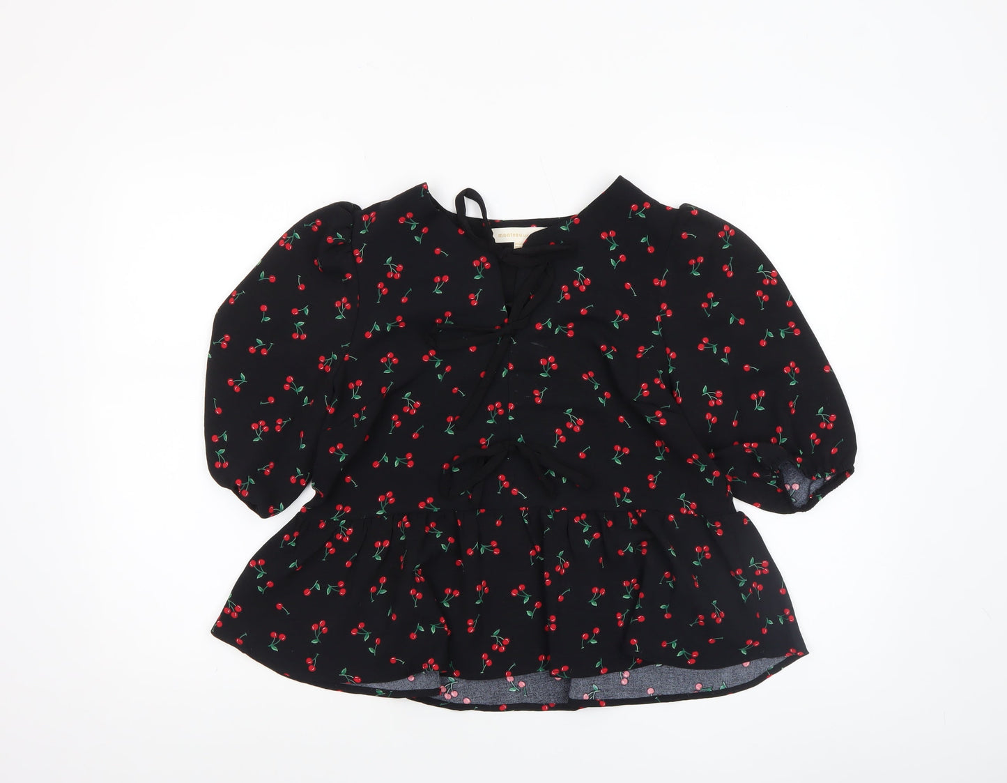 Monteau Los Angeles Women's Black Cherry Print Tunic Blouse Size L