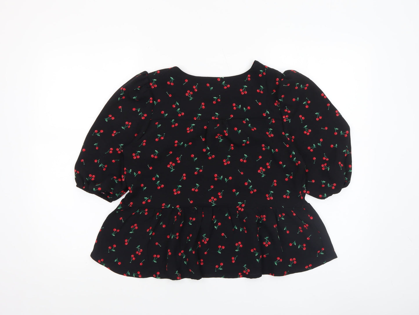 Monteau Los Angeles Women's Black Cherry Print Tunic Blouse Size L