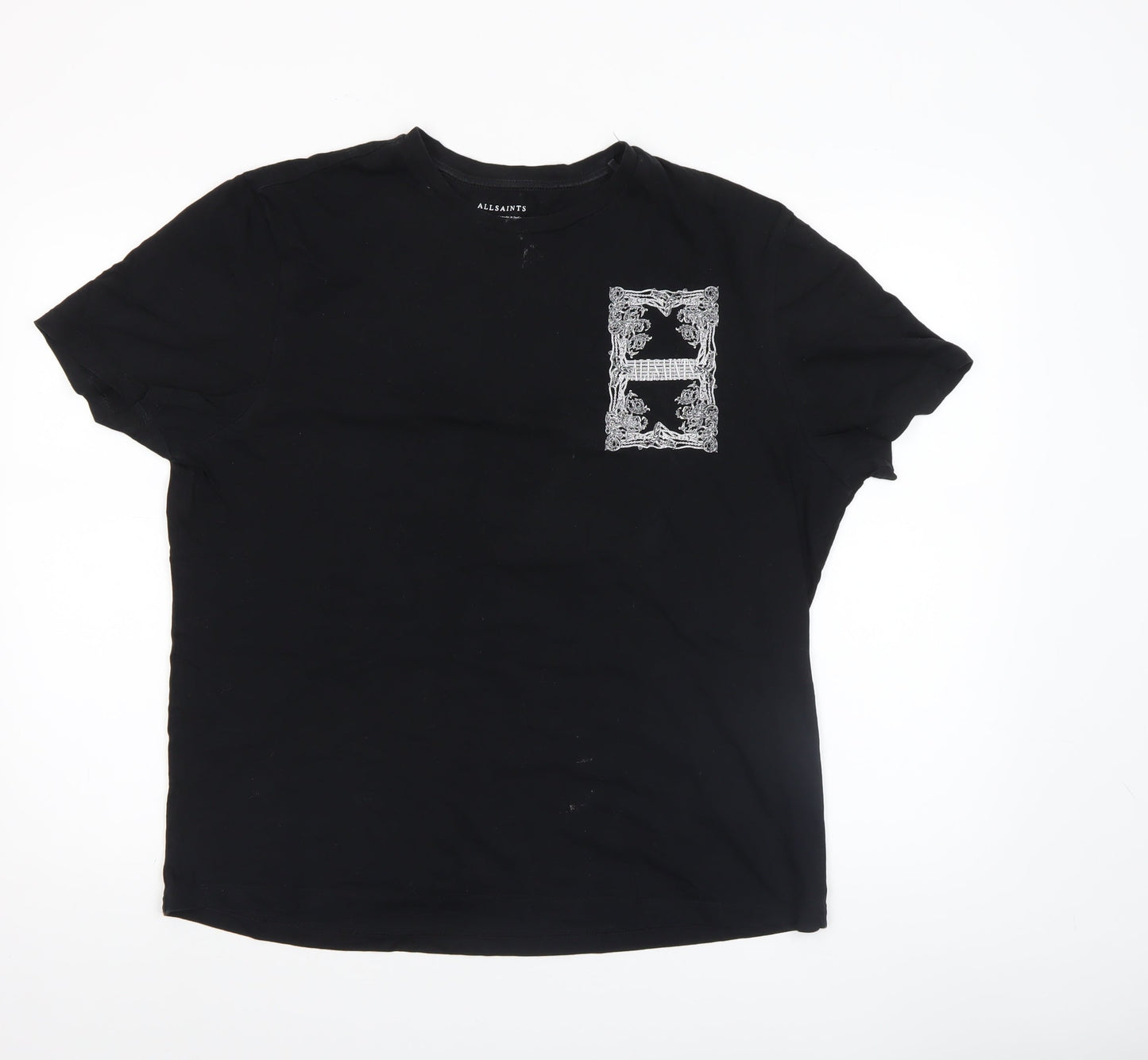 AllSaints Men's Black Cotton Graphic Crew Neck T-Shirt Medium