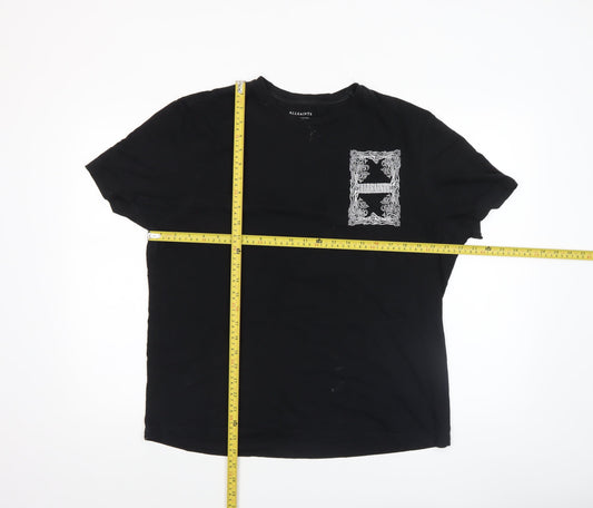 AllSaints Men's Black Cotton Graphic Crew Neck T-Shirt Medium