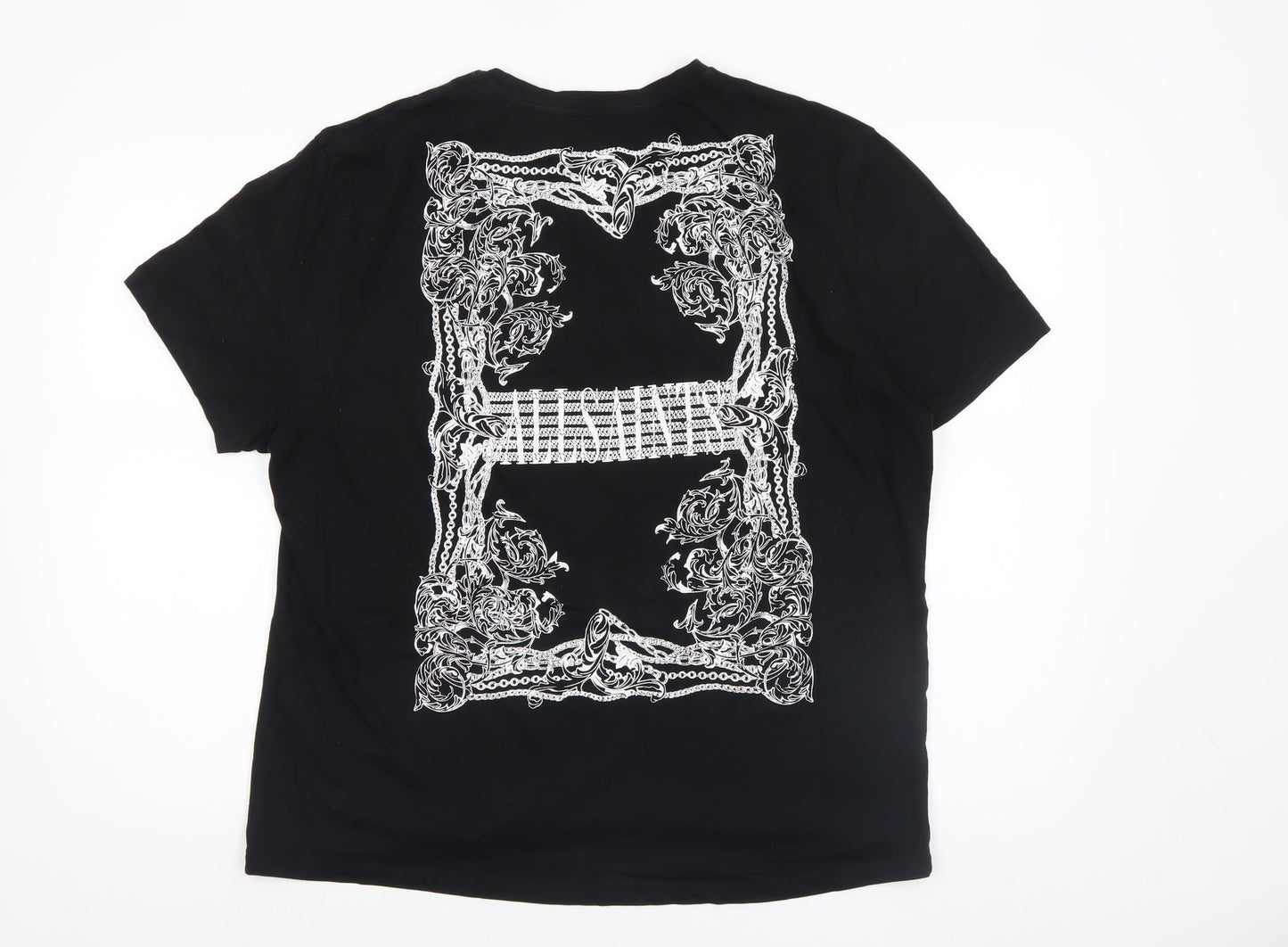 AllSaints Men's Black Cotton Graphic Crew Neck T-Shirt Medium