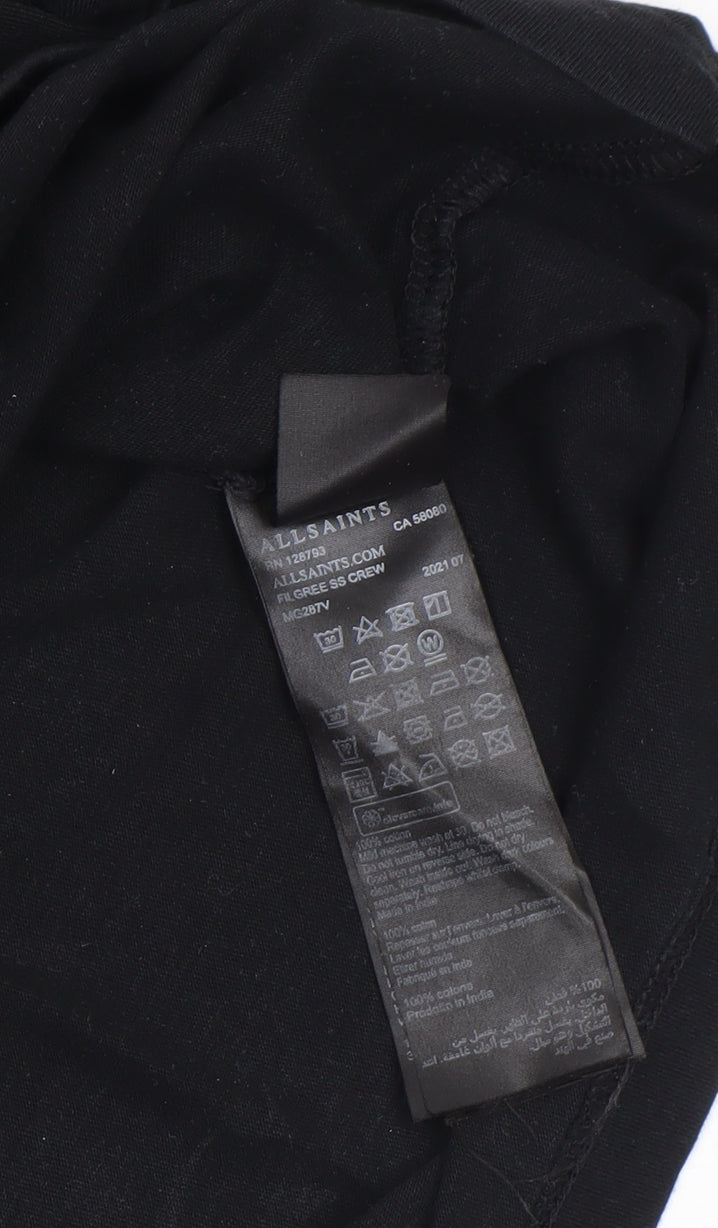 AllSaints Men's Black Cotton Graphic Crew Neck T-Shirt Medium