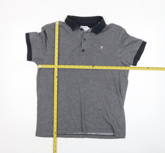 Farah Men's Grey Geometric Cotton Polo Shirt Size L Classic Fit