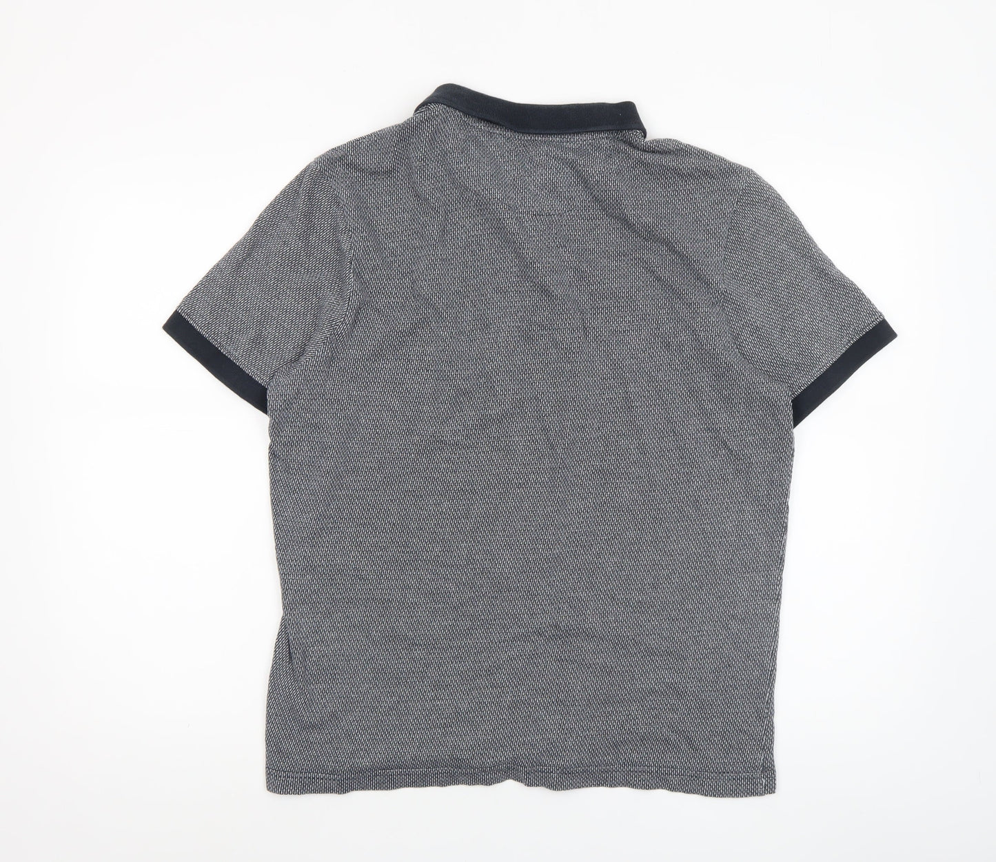 Farah Men's Grey Geometric Cotton Polo Shirt Size L Classic Fit
