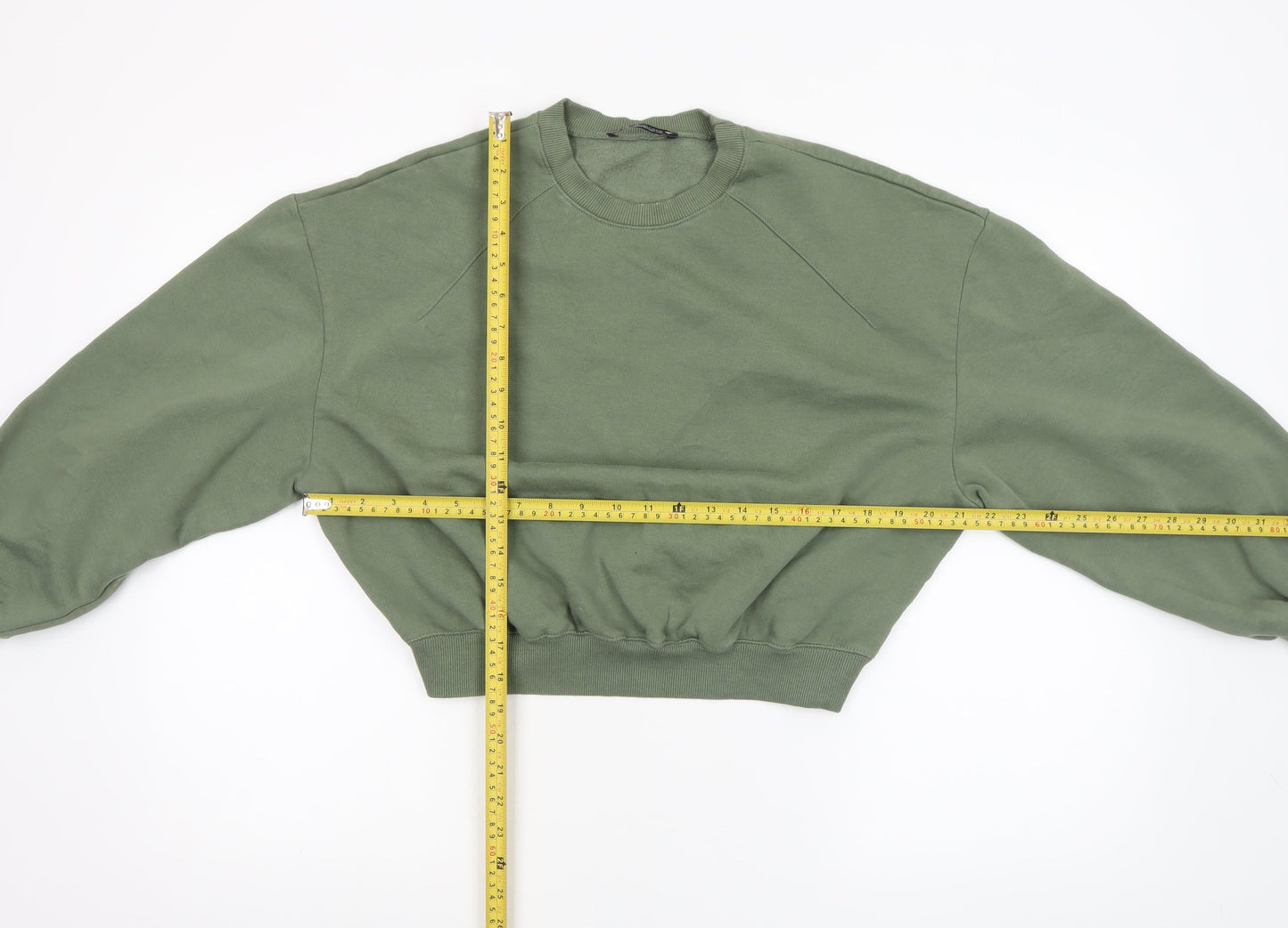 Zara Women Khaki Green Crew Neck Pullover Sweatshirt Size S