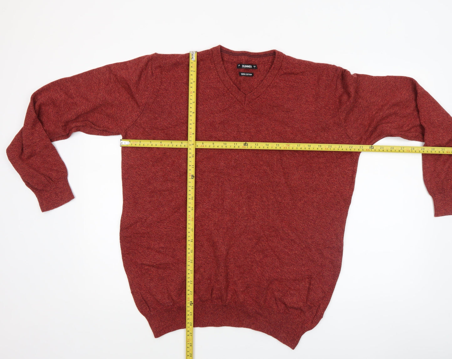Dunnes Men Red Cotton V-Neck Pullover Jumper Size L