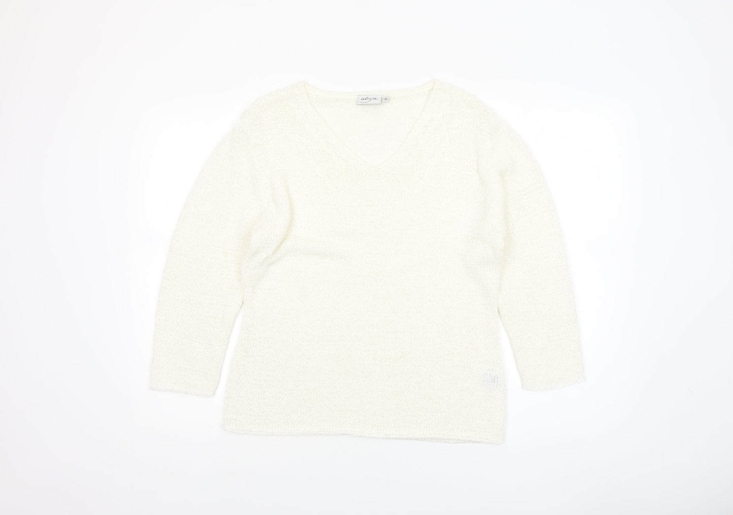 Aliuja Women's Ivory V-Neck Knit Jumper Medium