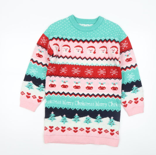 Dunnes Stores Girls Multicoloured Christmas Jumper 9-10 Years Acrylic Blend