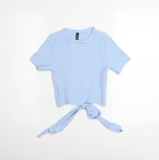 Blue Steel Women’s Blue Cropped Knit Tie-Front T-Shirt Size M