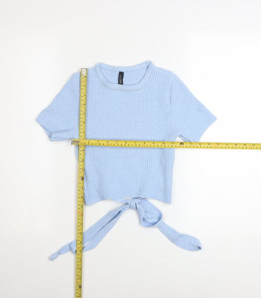 Blue Steel Women’s Blue Cropped Knit Tie-Front T-Shirt Size M