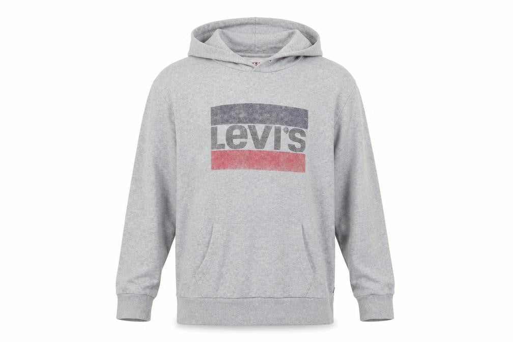 Levi's Men's Grey Pullover Hoodie L Logo Graphic Cotton Fleece