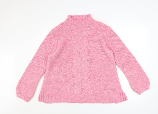 Ellos Womens Pink Mock Neck Cable-Knit Long Sleeve Jumper Size 12