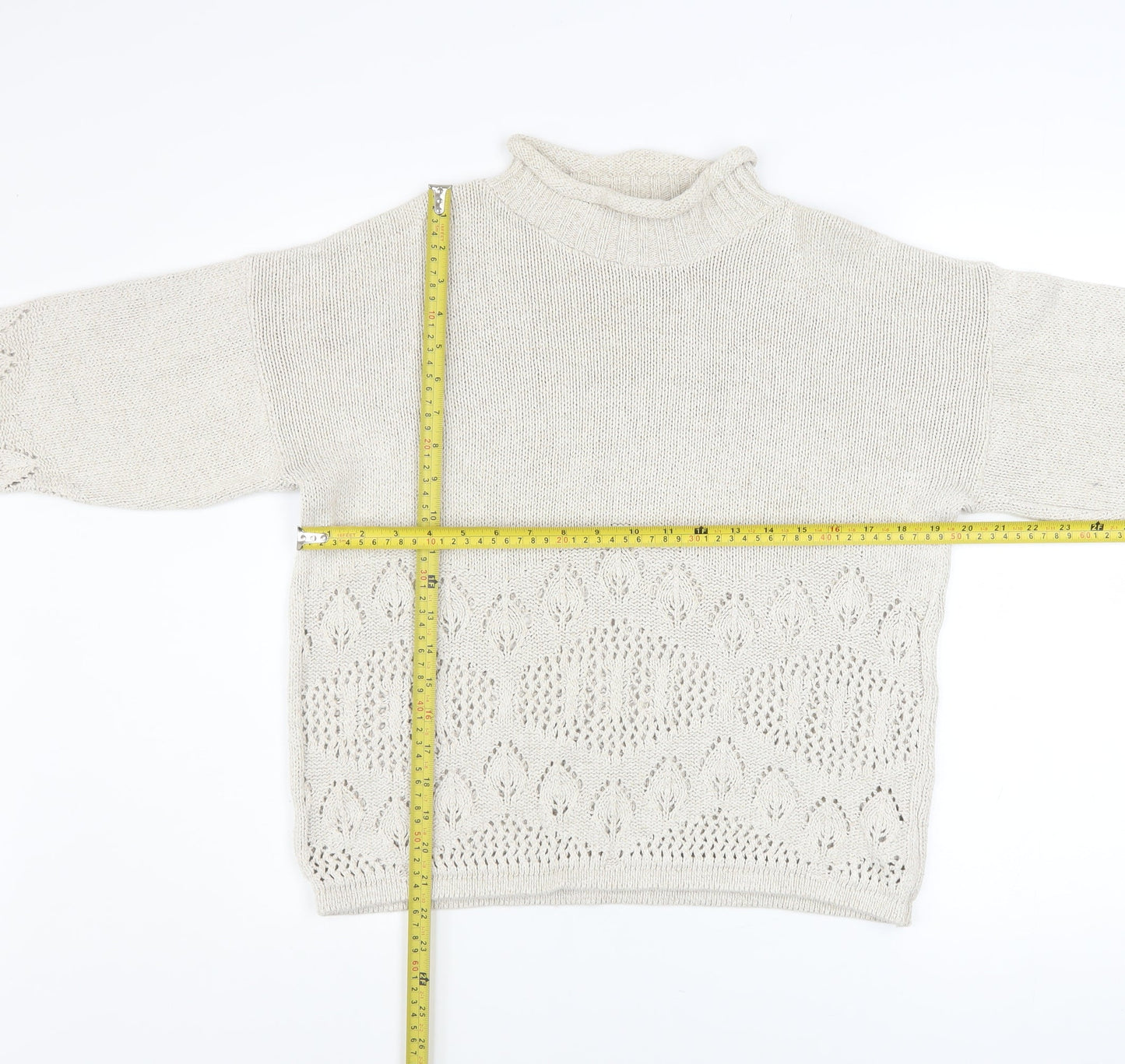 Dorothy Perkins Women’s Ivory Open-Knit Mock Neck Jumper Size 10