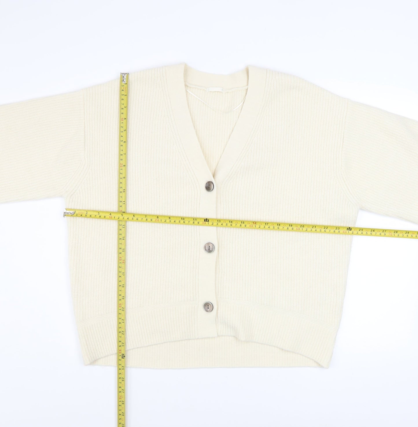 GU Women's Ivory Button-Up Cardigan XL Acrylic Blend Knit Jumper