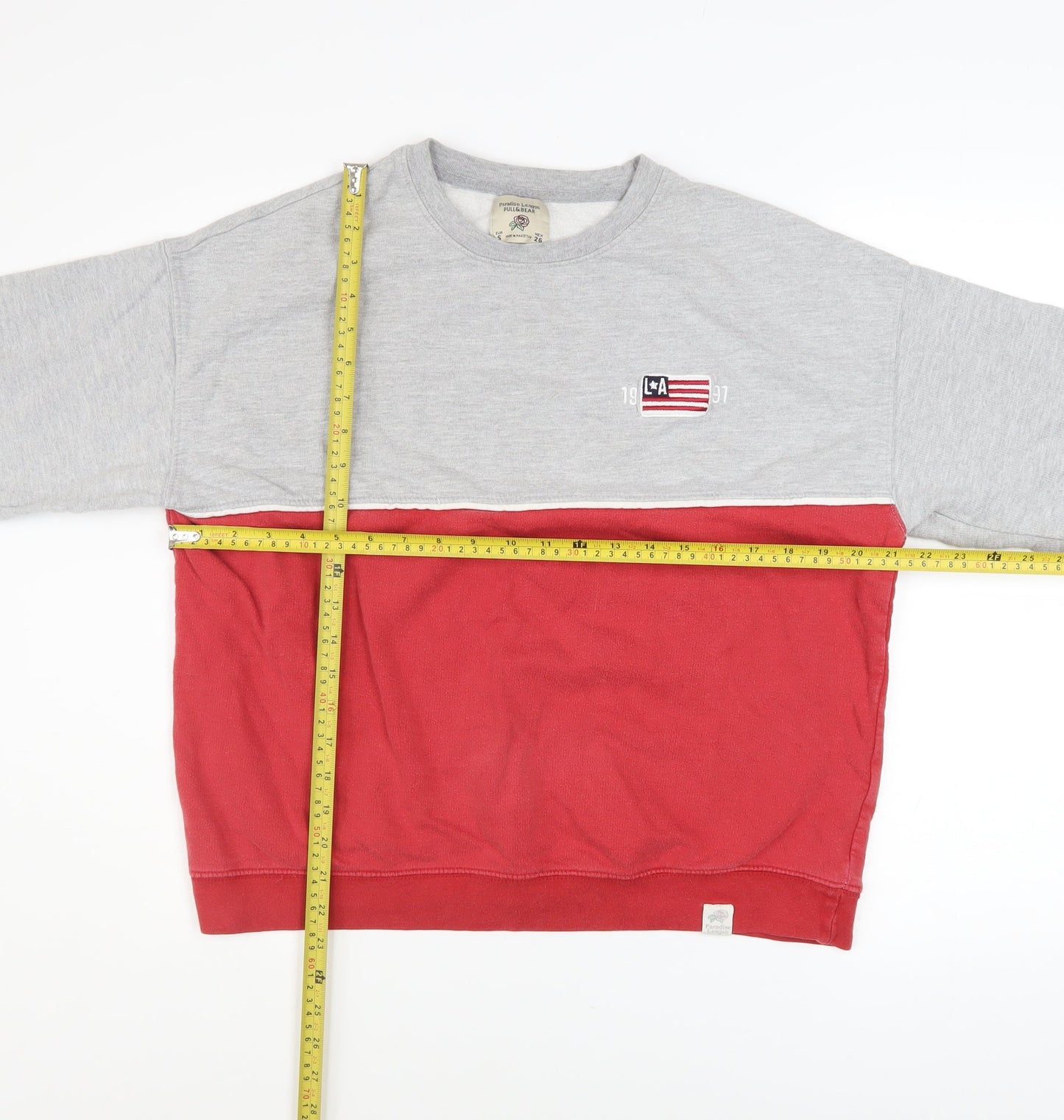 Pull & Bear Women Grey Red Colourblock Sweatshirt Size S