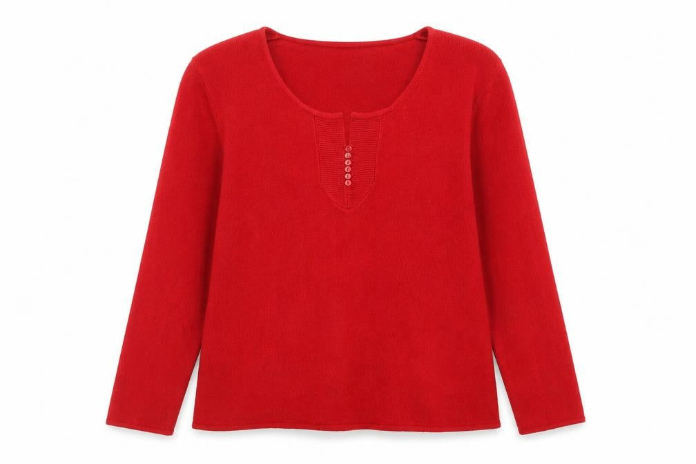 Ann McCartney Women’s Red Acrylic Henley Jumper XL Long Sleeve Knit