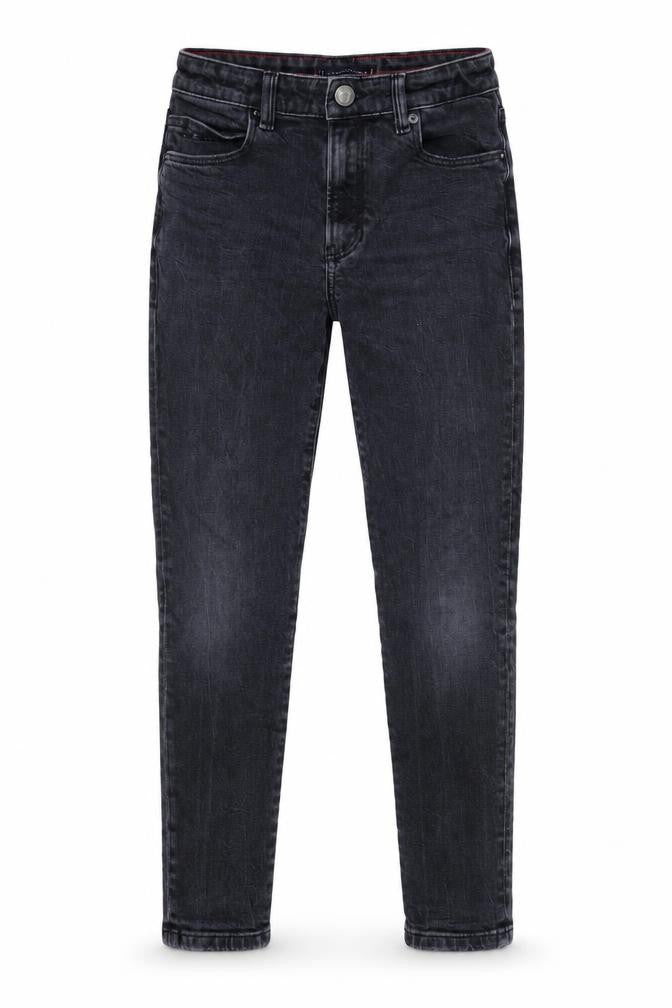 Front view of Tommy Hilfiger boys’ black slim fit denim jeans, size 152, (24 in waist)