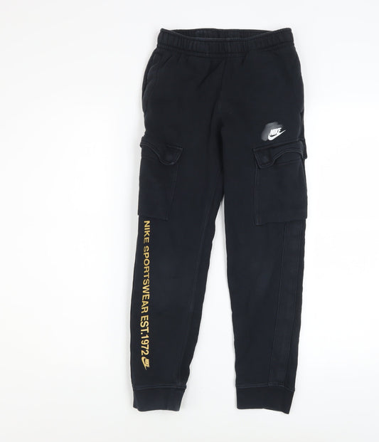 Nike Boys Black Jogger Cargo Trousers M 10-11 Years Cotton Fleece