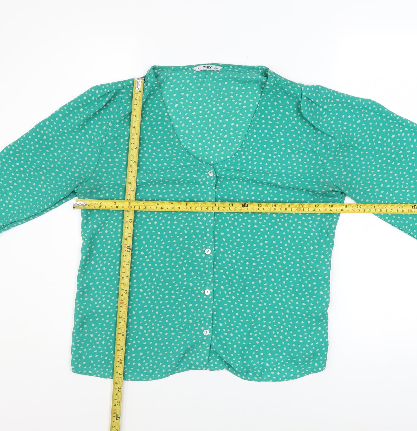 ONLY Women’s Green Polka Dot V-Neck Long Sleeve Blouse M