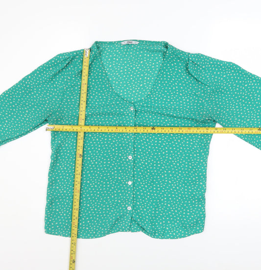 ONLY Women’s Green Polka Dot V-Neck Long Sleeve Blouse M