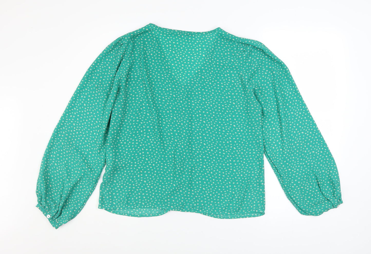 ONLY Women’s Green Polka Dot V-Neck Long Sleeve Blouse M