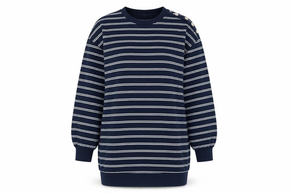 George Women Navy Stripe Long Sleeve Pullover Sweatshirt Size 10