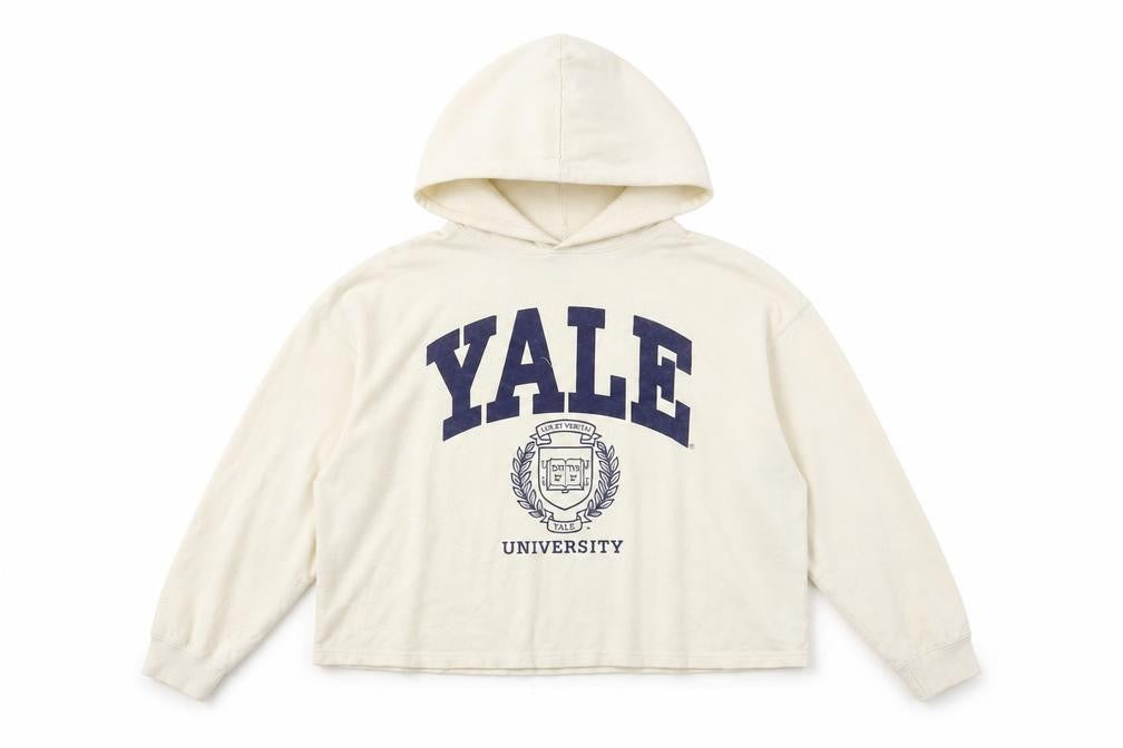 Yale University Women's Ivory Pullover Hoodie M Graphic Print