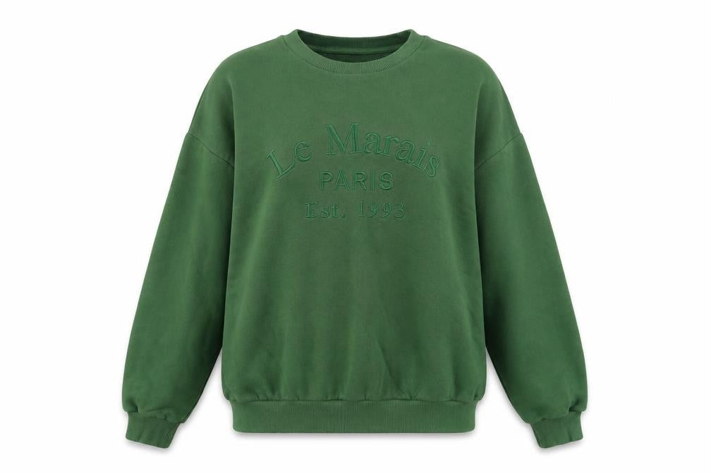 Stradivarius Womens Green Pullover Sweatshirt Medium Le Marais Paris Embroidered