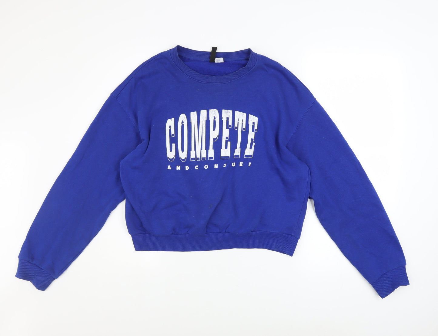 H&M Divided Women's Blue Cropped Pullover Sweatshirt Medium