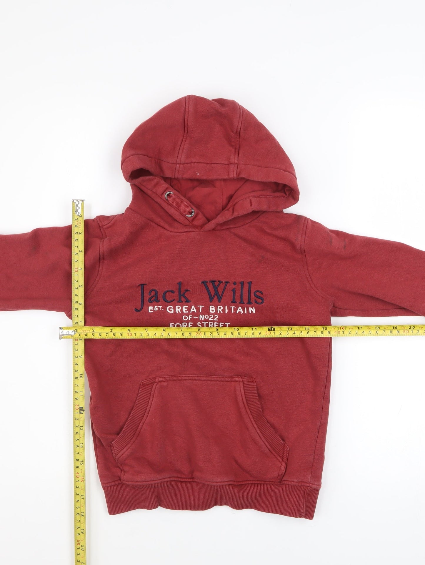Jack Wills Boys Red Pullover Hoodie 7-8 Years Hooded Sweatshirt