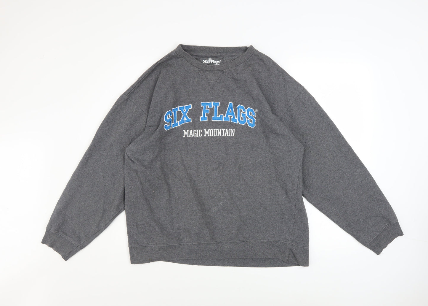 Six Flags Men’s Grey XL Pullover Sweatshirt Graphic Print