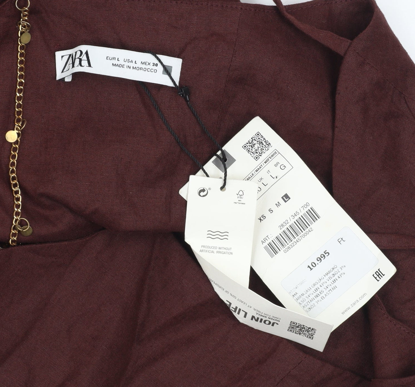 ZARA Women's Brown Linen Blend Bodycon Ruched Dress L