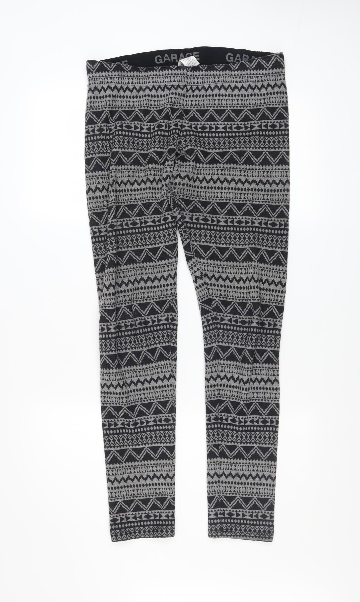 Garage Womens Black Grey Geometric Mid Rise Ankle Leggings M