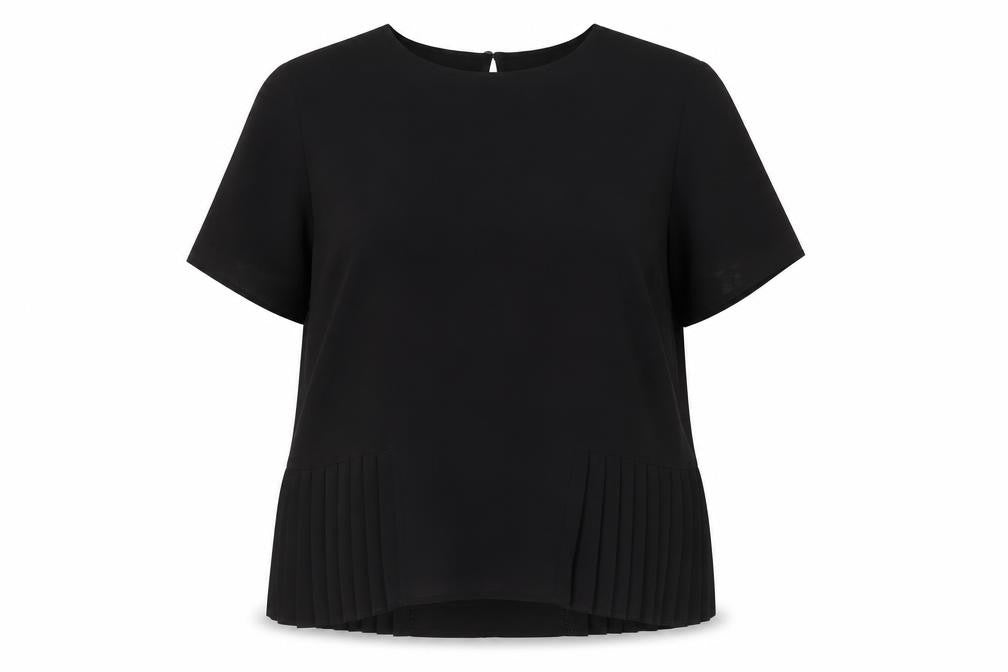 Zara Women Black Pleated Hem Short Sleeve Blouse Size 18