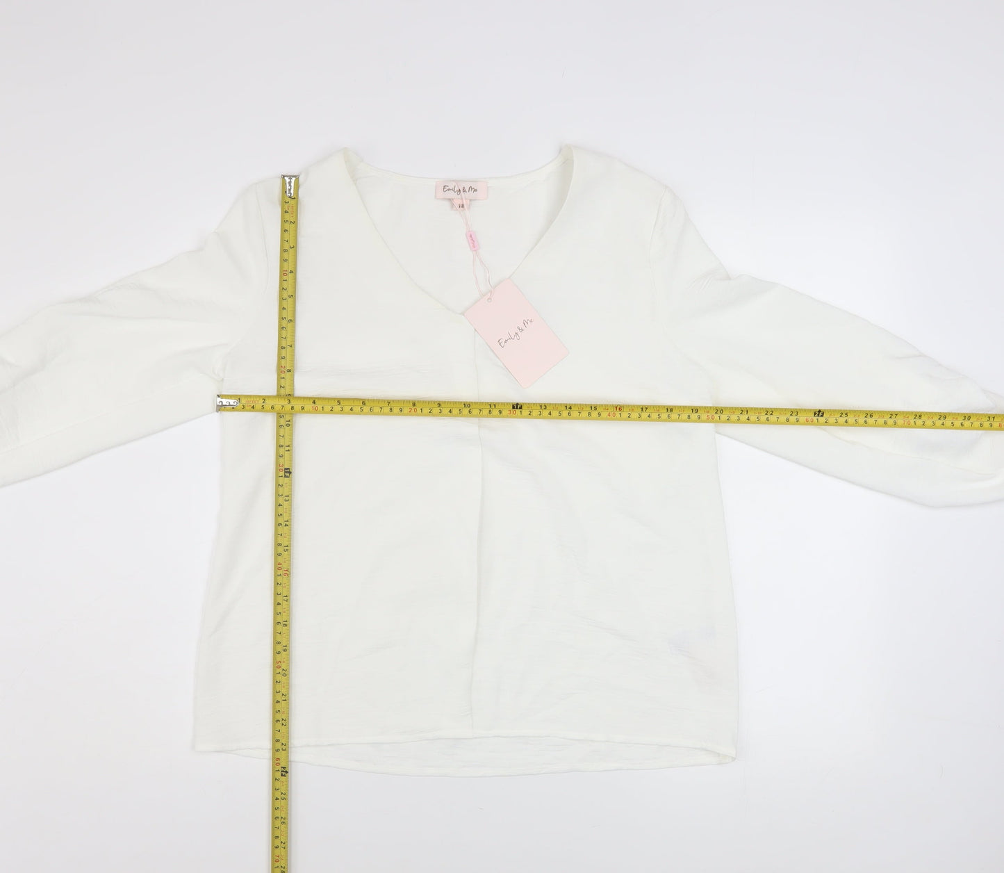 Emily & Me Women White V-Neck Long Sleeve Blouse Size 14