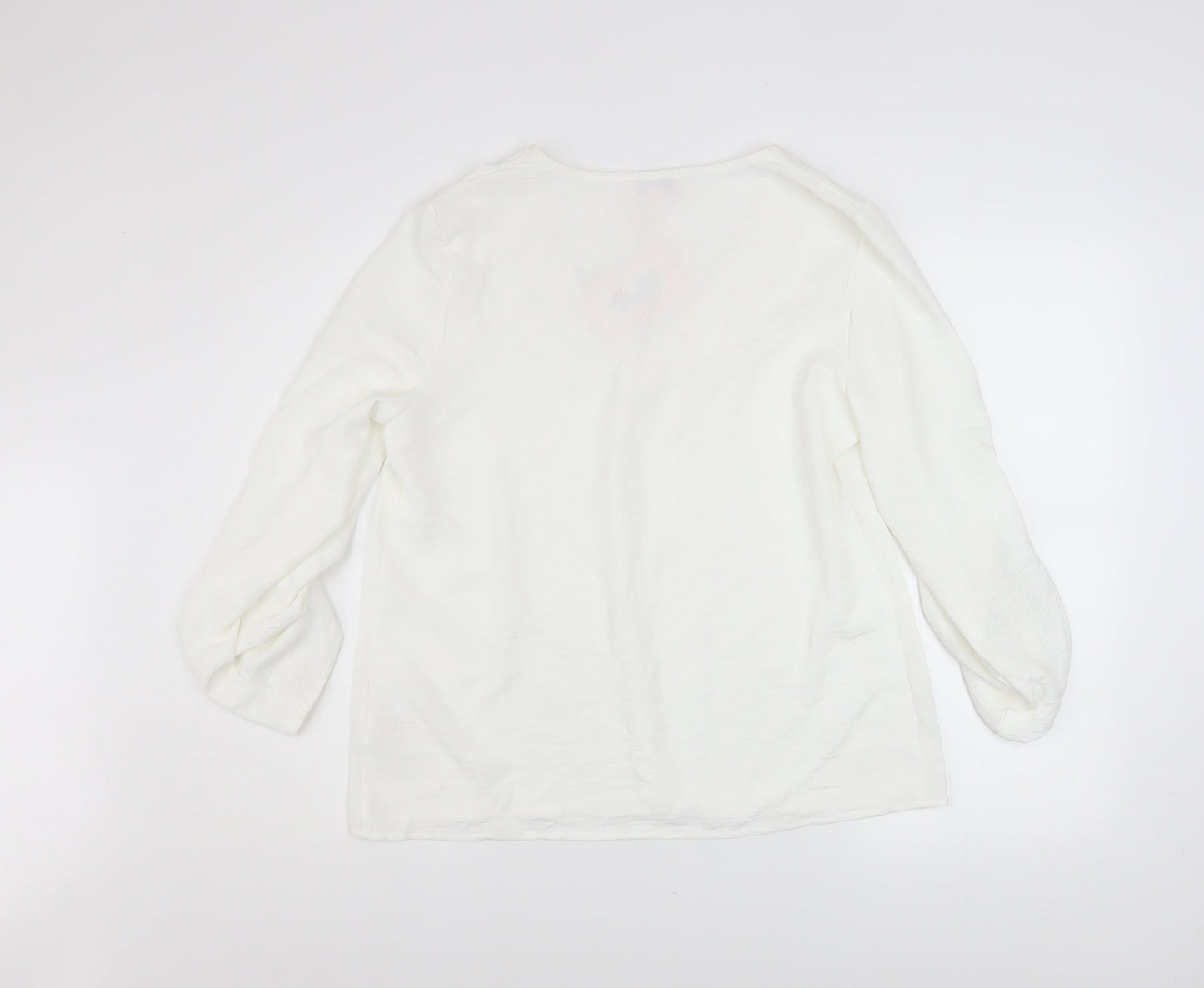 Emily & Me Women White V-Neck Long Sleeve Blouse Size 14