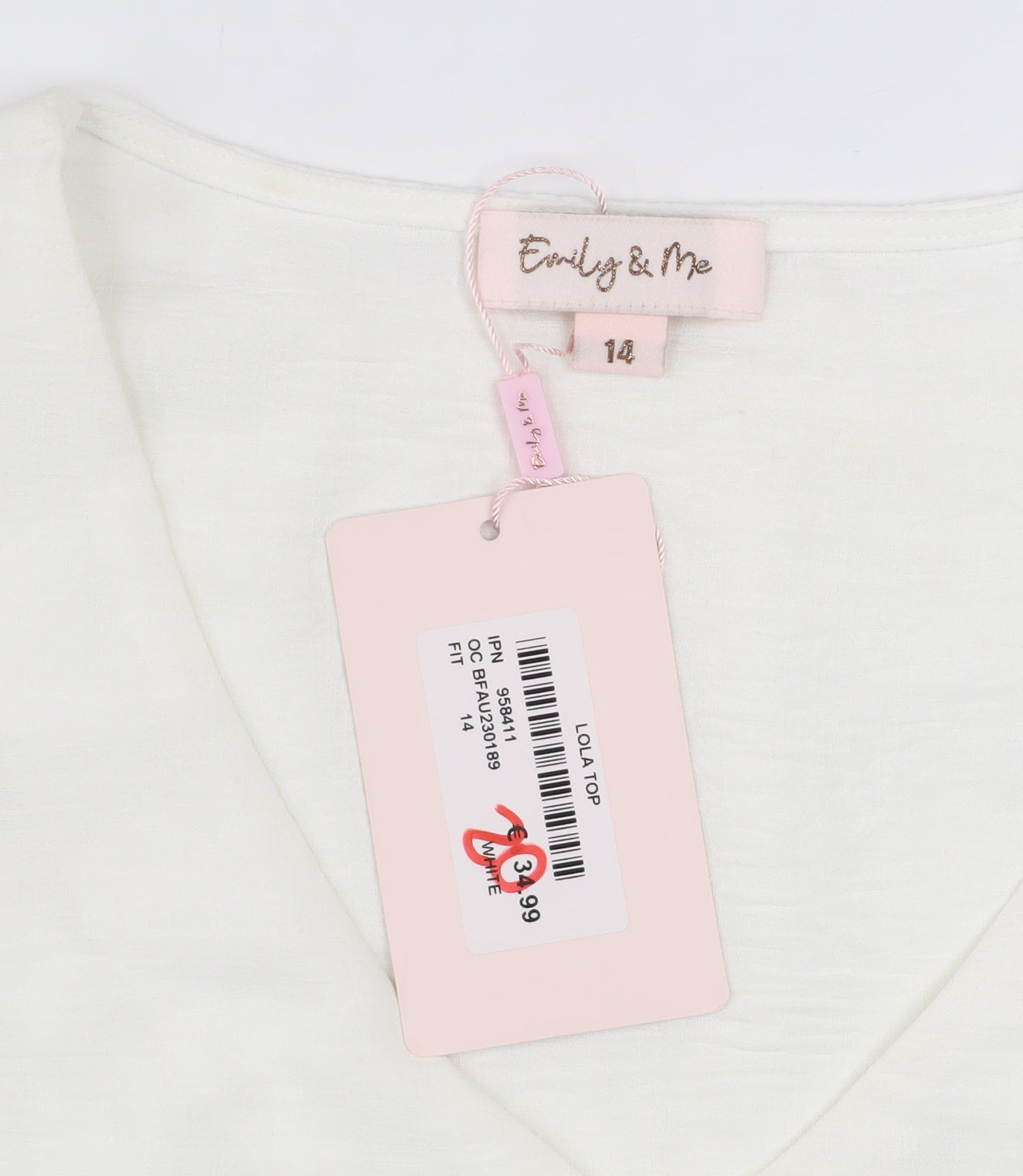 Emily & Me Women White V-Neck Long Sleeve Blouse Size 14