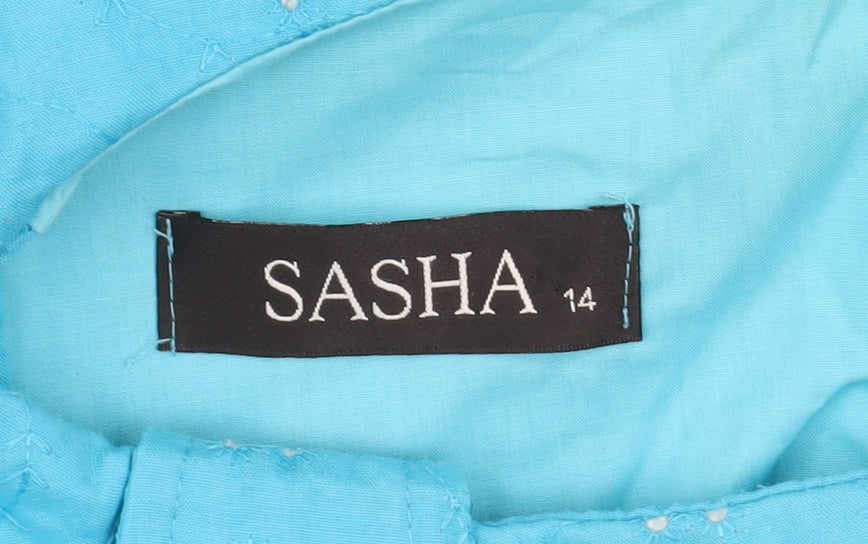 Sasha Womens Blue Cotton Sleeveless Shift Dress Size 14
