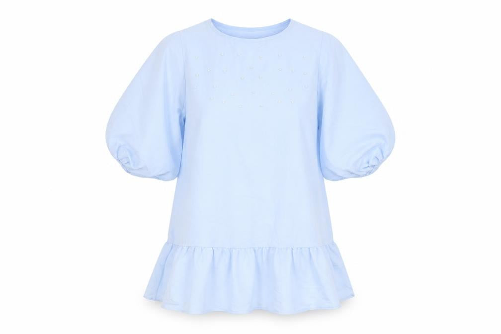 Primark Women Blue Beaded Ruffle Tunic Blouse Size 14