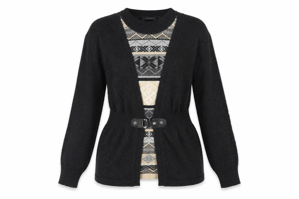 Rabe Womens Black Geometric Belted Cardigan Size 12