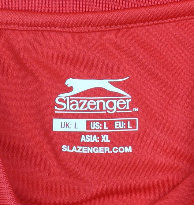 Slazenger Men's Red Polo Shirt L Moisture Wicking Sports Top