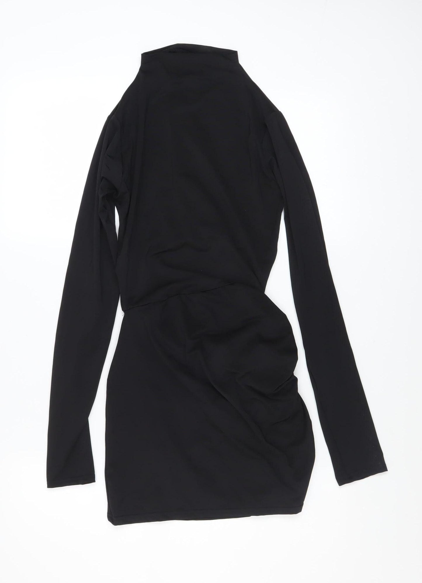 PrettyLittleThing Petite Women's Black Long Sleeve Ruched Bodycon Dress Size 8