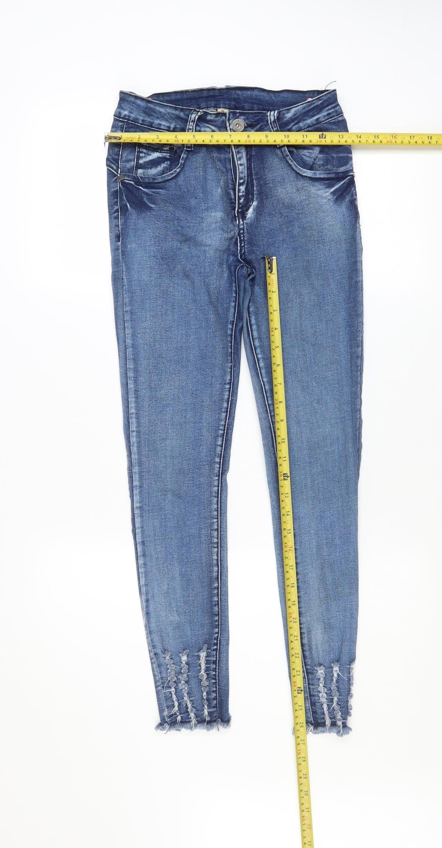 GIRL VIVI Women's Blue Size 10 Slim Fit Distressed Ankle Jeans