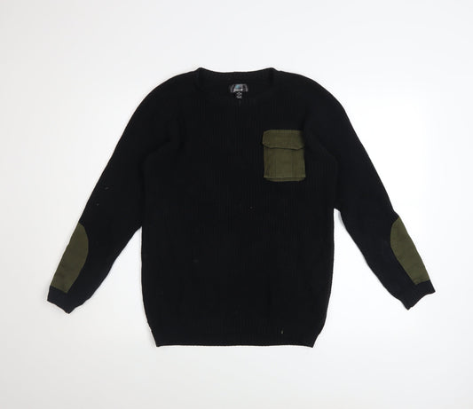 Firetrap Boys Black Cotton Army Style Jumper 11-12 Years Long Sleeve