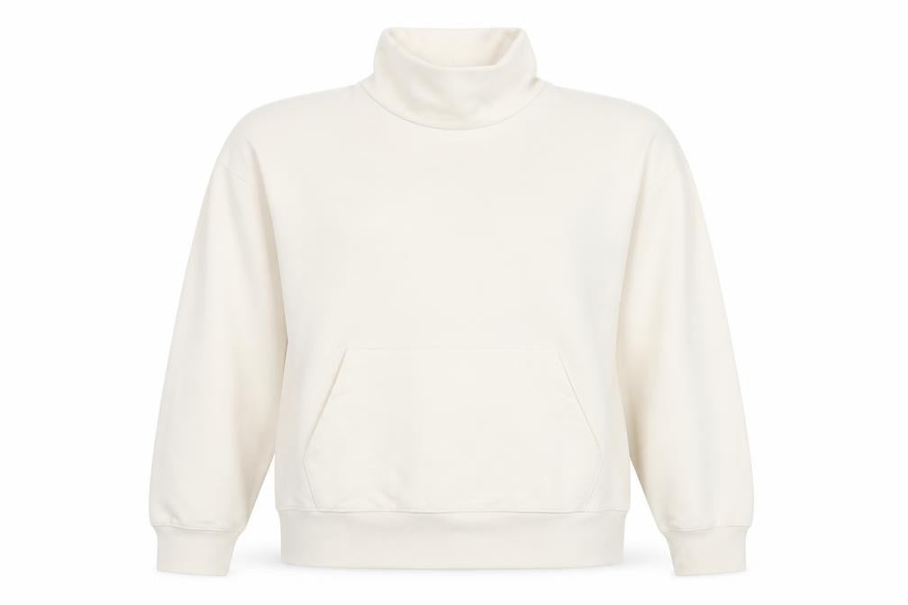 Zara Women Beige Cotton Blend High Neck Pullover Sweatshirt Size M