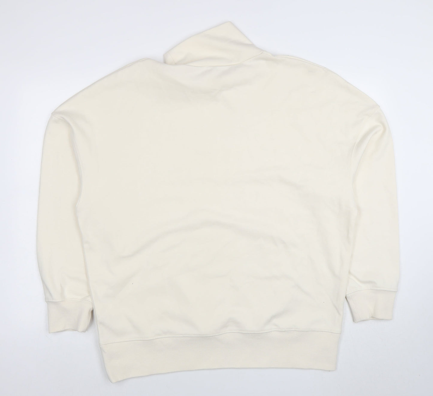 Zara Women Beige Cotton Blend High Neck Pullover Sweatshirt Size M