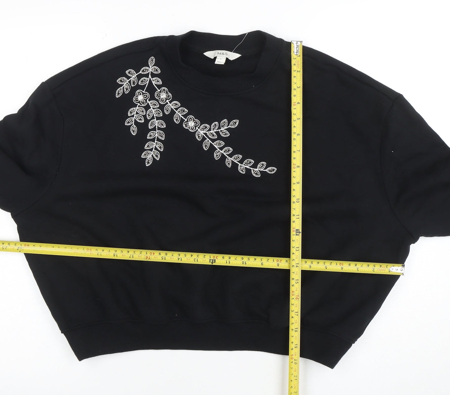 Marks and Spencer Womens Black Embroidered Pullover Sweatshirt S